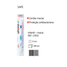 Escova Dental Infantil Antibacteriana Cerdas Macias Safe C/ 12 Unidades Unoco